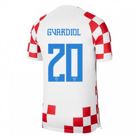Kandiny Damen Kroatische Josko Gvardiol #20 Rot-weiss Heimtrikot Trikot 22-24 T-shirt