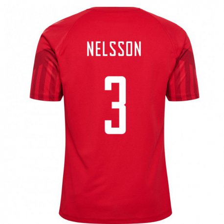 Kandiny Damen Dänische Victor Nelsson #3 Rot Heimtrikot Trikot 22-24 T-shirt