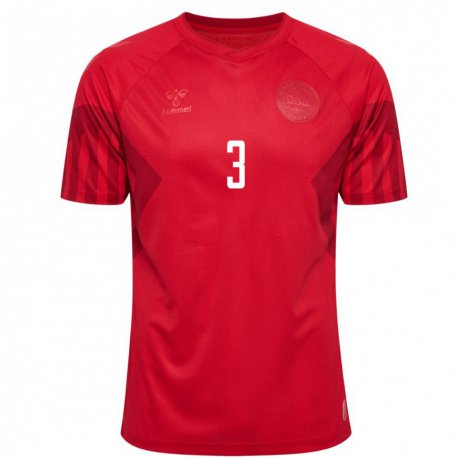 Kandiny Damen Dänische Victor Nelsson #3 Rot Heimtrikot Trikot 22-24 T-shirt