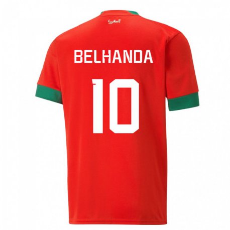 Kandiny Damen Marokkanische Youness Belhanda #10 Rot Heimtrikot Trikot 22-24 T-shirt