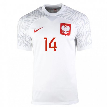 Kandiny Damen Polnische Mateusz Klich #14 Weiß Heimtrikot Trikot 22-24 T-shirt