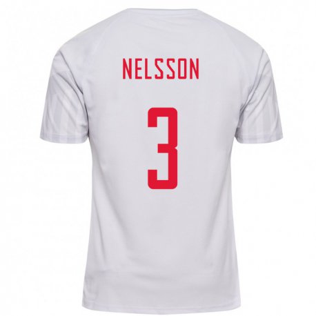 Kandiny Damen Dänische Victor Nelsson #3 Weiß Auswärtstrikot Trikot 22-24 T-shirt