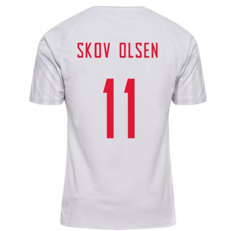 Kandiny Damen Dänische Andreas Skov Olsen #11 Weiß Auswärtstrikot Trikot 22-24 T-shirt