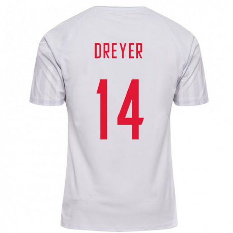 Kandiny Damen Dänische Anders Dreyer #14 Weiß Auswärtstrikot Trikot 22-24 T-shirt