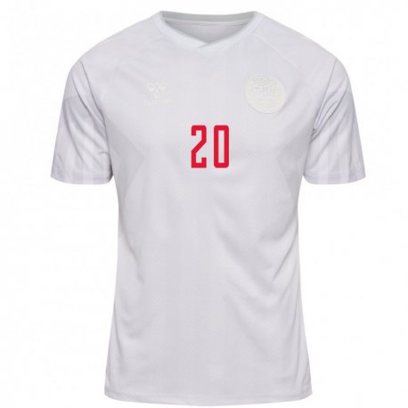 Kandiny Damen Dänische Rasmus Hojlund #20 Weiß Auswärtstrikot Trikot 22-24 T-shirt
