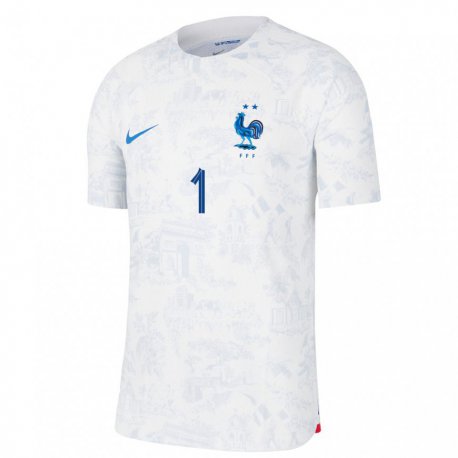 Kandiny Damen Französische Hugo Lloris #1 Weiß Blau Auswärtstrikot Trikot 22-24 T-shirt