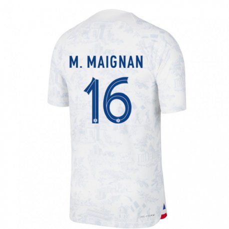 Kandiny Damen Französische Mike Maignan #16 Weiß Blau Auswärtstrikot Trikot 22-24 T-shirt