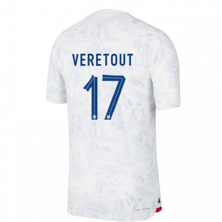 Kandiny Damen Französische Jordan Veretout #17 Weiß Blau Auswärtstrikot Trikot 22-24 T-shirt