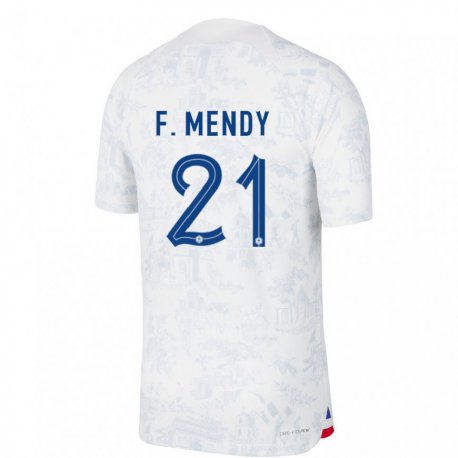 Kandiny Damen Französische Ferland Mendy #21 Weiß Blau Auswärtstrikot Trikot 22-24 T-shirt