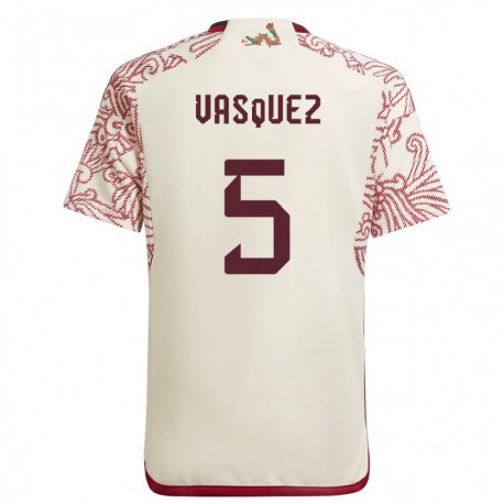 Kandiny Damen Mexikanische Johan Vasquez #5 Wunder Weiß Rot Auswärtstrikot Trikot 22-24 T-shirt