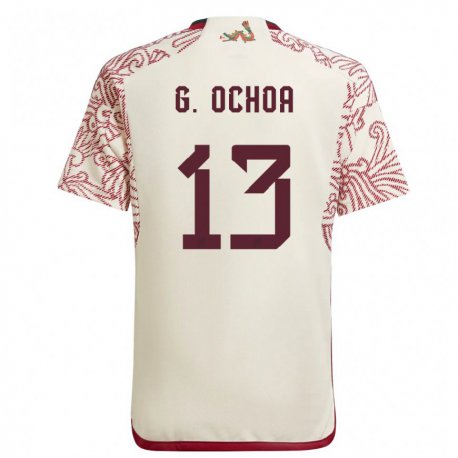 Kandiny Damen Mexikanische Guillermo Ochoa #13 Wunder Weiß Rot Auswärtstrikot Trikot 22-24 T-shirt