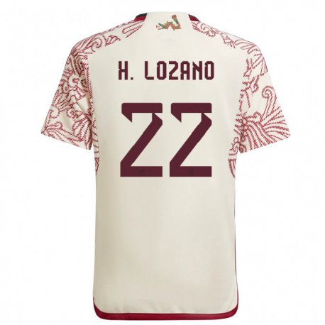 Kandiny Damen Mexikanische Hirving Lozano #22 Wunder Weiß Rot Auswärtstrikot Trikot 22-24 T-shirt