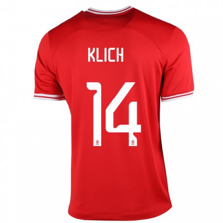 Kandiny Damen Polnische Mateusz Klich #14 Rot Auswärtstrikot Trikot 22-24 T-shirt