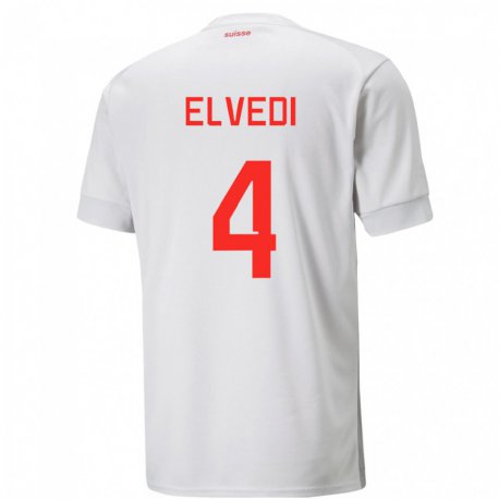 Kandiny Damen Schweizer Nico Elvedi #4 Weiß Auswärtstrikot Trikot 22-24 T-shirt