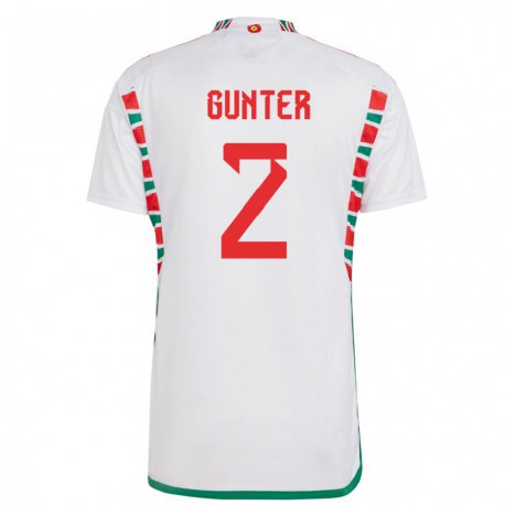 Kandiny Damen Walisische Chris Gunter #2 Weiß Auswärtstrikot Trikot 22-24 T-shirt
