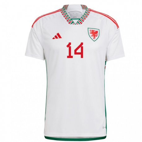 Kandiny Damen Walisische Connor Roberts #14 Weiß Auswärtstrikot Trikot 22-24 T-shirt