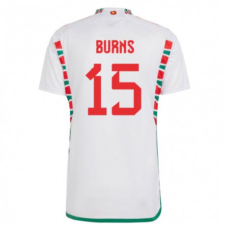 Kandiny Damen Walisische Wes Burns #15 Weiß Auswärtstrikot Trikot 22-24 T-shirt