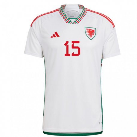 Kandiny Damen Walisische Ethan Ampadu #15 Weiß Auswärtstrikot Trikot 22-24 T-shirt