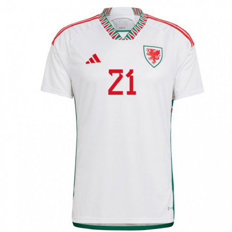Kandiny Damen Walisische Tom King #21 Weiß Auswärtstrikot Trikot 22-24 T-shirt