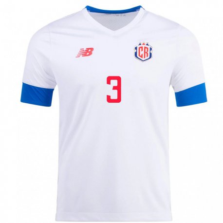 Kandiny Damen Costa-ricanische Juan Pablo Vargas #3 Weiß Auswärtstrikot Trikot 22-24 T-shirt