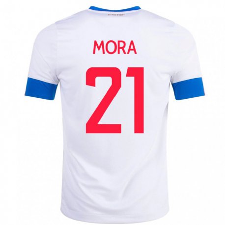 Kandiny Damen Costa-ricanische Carlos Mora #21 Weiß Auswärtstrikot Trikot 22-24 T-shirt