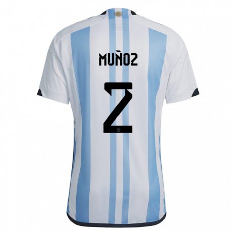 Kandiny Kinder Argentinische Luana Munoz #2 Weiß Himmelblau Heimtrikot Trikot 22-24 T-shirt