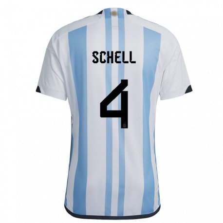 Kandiny Kinder Argentinische Sofia Schell #4 Weiß Himmelblau Heimtrikot Trikot 22-24 T-shirt