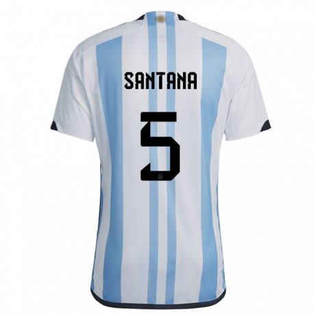 Kandiny Kinder Argentinische Vanesa Santana #5 Weiß Himmelblau Heimtrikot Trikot 22-24 T-shirt