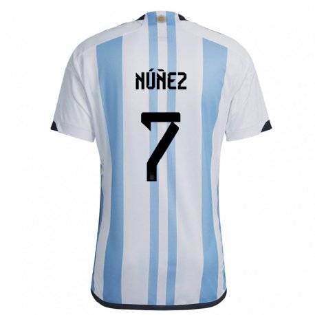 Kandiny Kinder Argentinische Romina Nunez #7 Weiß Himmelblau Heimtrikot Trikot 22-24 T-shirt