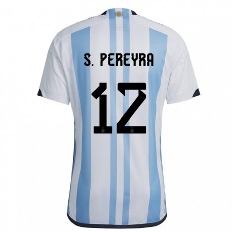 Kandiny Kinder Argentinische Solana Pereyra #12 Weiß Himmelblau Heimtrikot Trikot 22-24 T-shirt