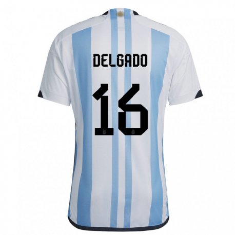 Kandiny Kinder Argentinische Marina Delgado #16 Weiß Himmelblau Heimtrikot Trikot 22-24 T-shirt