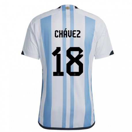 Kandiny Kinder Argentinische Gabriela Chavez #18 Weiß Himmelblau Heimtrikot Trikot 22-24 T-shirt