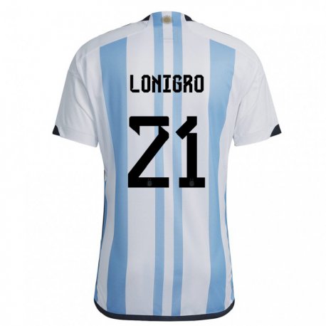 Kandiny Kinder Argentinische Erica Lonigro #21 Weiß Himmelblau Heimtrikot Trikot 22-24 T-shirt