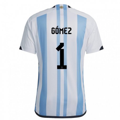 Kandiny Kinder Argentinische Francisco Gomez #1 Weiß Himmelblau Heimtrikot Trikot 22-24 T-shirt