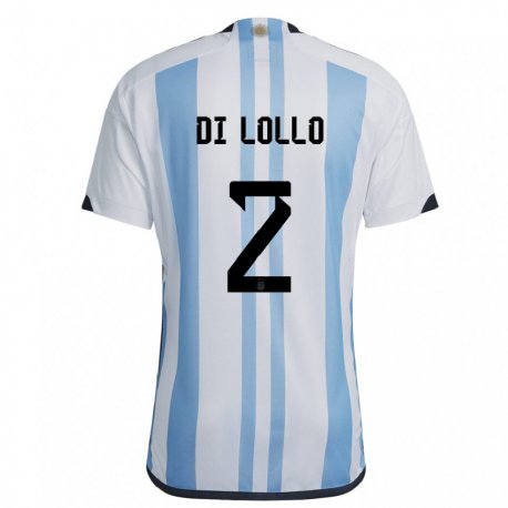Kandiny Kinder Argentinische Lautaro Di Lollo #2 Weiß Himmelblau Heimtrikot Trikot 22-24 T-shirt