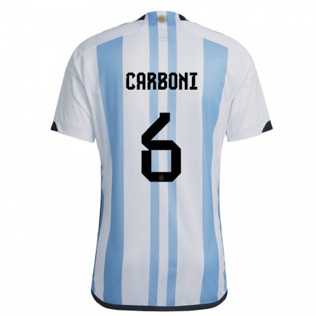 Kandiny Kinder Argentinische Franco Carboni #6 Weiß Himmelblau Heimtrikot Trikot 22-24 T-shirt