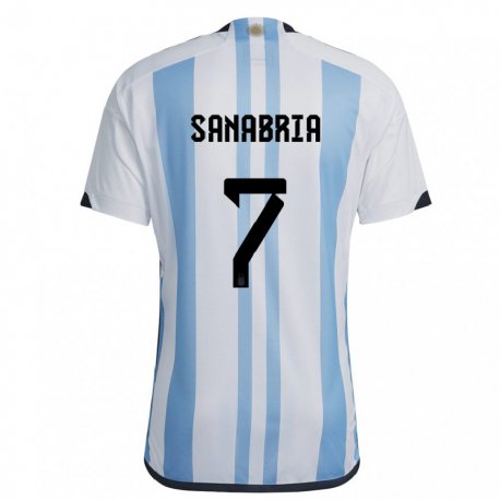 Kandiny Kinder Argentinische Mateo Sanabria #7 Weiß Himmelblau Heimtrikot Trikot 22-24 T-shirt