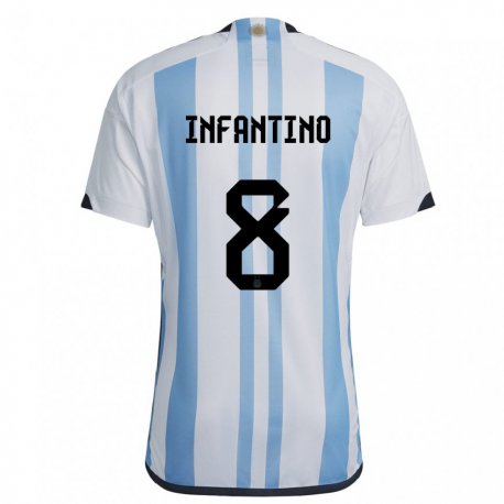 Kandiny Kinder Argentinische Gino Infantino #8 Weiß Himmelblau Heimtrikot Trikot 22-24 T-shirt