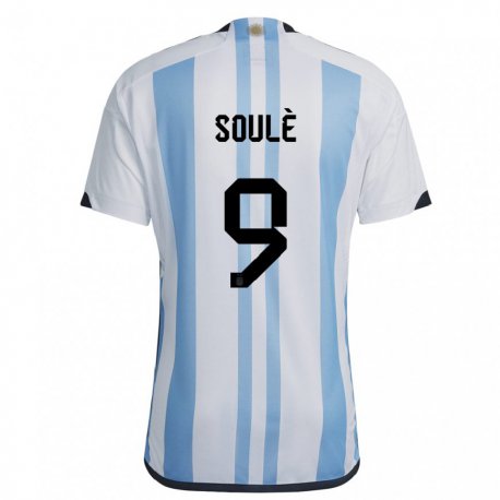 Kandiny Kinder Argentinische Matias Soule #9 Weiß Himmelblau Heimtrikot Trikot 22-24 T-shirt
