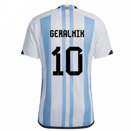 Kandiny Kinder Argentinische Tiago Geralnik #10 Weiß Himmelblau Heimtrikot Trikot 22-24 T-shirt