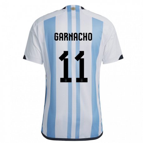 Kandiny Kinder Argentinische Alejandro Garnacho #11 Weiß Himmelblau Heimtrikot Trikot 22-24 T-shirt