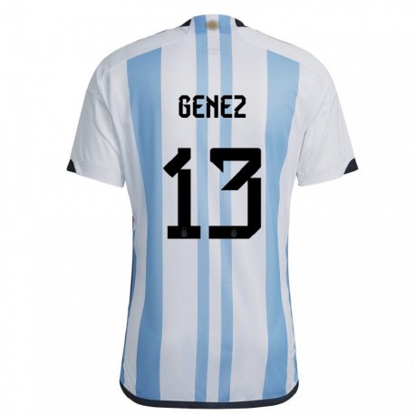 Kandiny Kinder Argentinische Nahuel Genez #13 Weiß Himmelblau Heimtrikot Trikot 22-24 T-shirt