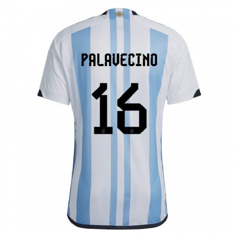 Kandiny Kinder Argentinische Nicolas Palavecino #16 Weiß Himmelblau Heimtrikot Trikot 22-24 T-shirt