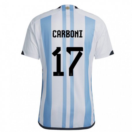 Kandiny Kinder Argentinische Valentin Carboni #17 Weiß Himmelblau Heimtrikot Trikot 22-24 T-shirt
