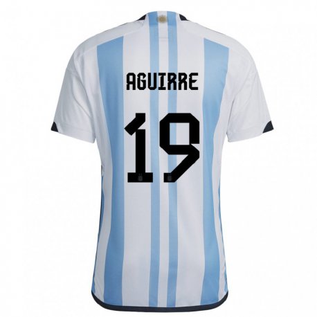 Kandiny Kinder Argentinische Brian Aguirre #19 Weiß Himmelblau Heimtrikot Trikot 22-24 T-shirt