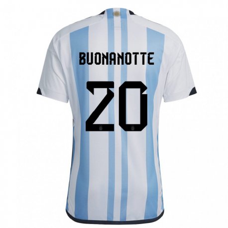 Kandiny Kinder Argentinische Facundo Buonanotte #20 Weiß Himmelblau Heimtrikot Trikot 22-24 T-shirt