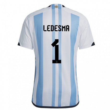 Kandiny Kinder Argentinische Jeremias Ledesma #1 Weiß Himmelblau Heimtrikot Trikot 22-24 T-shirt