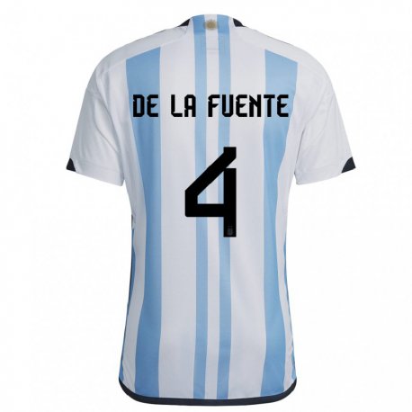 Kandiny Kinder Argentinische Hernan De La Fuente #4 Weiß Himmelblau Heimtrikot Trikot 22-24 T-shirt