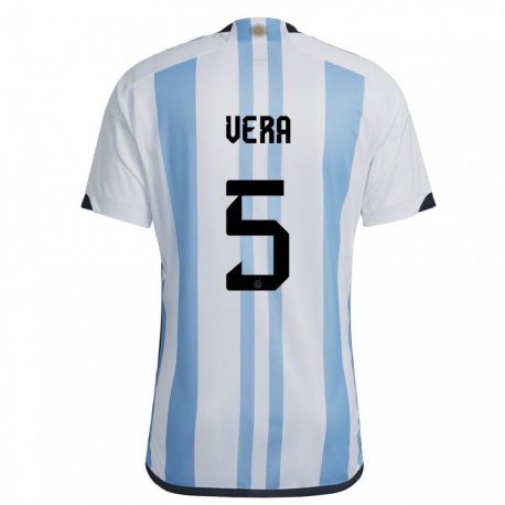 Kandiny Kinder Argentinische Fausto Vera #5 Weiß Himmelblau Heimtrikot Trikot 22-24 T-shirt