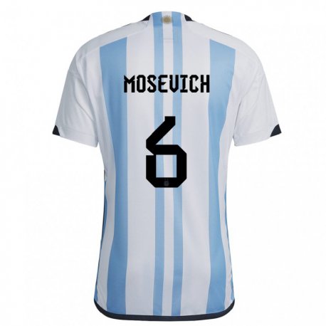 Kandiny Kinder Argentinische Leonel Mosevich #6 Weiß Himmelblau Heimtrikot Trikot 22-24 T-shirt